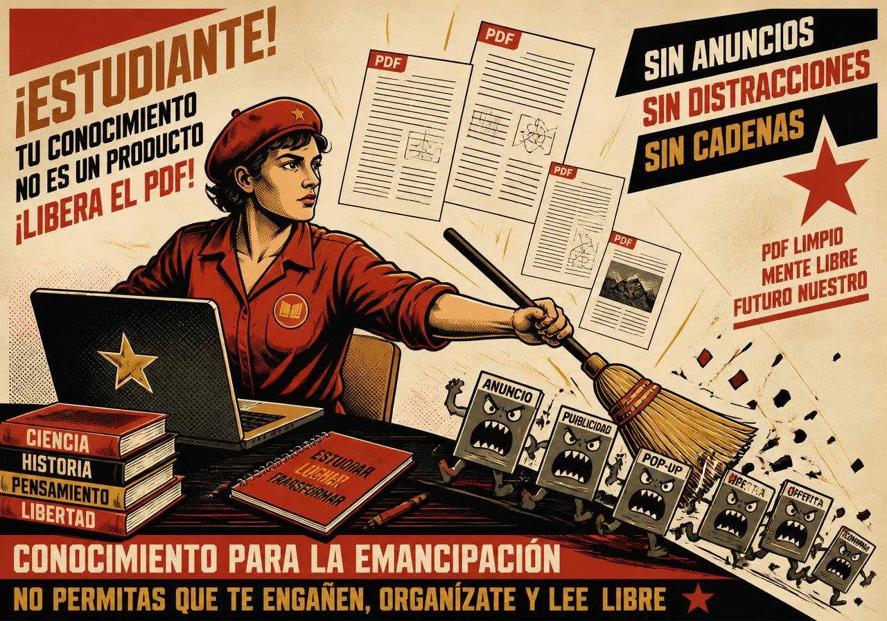Cartel: estudiante barriendo anuncios de sus PDFs